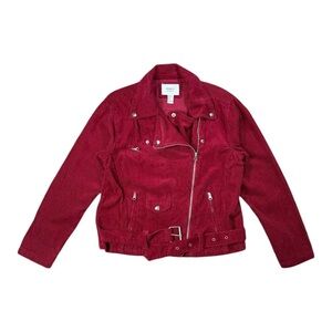 F21 | Red Corduroy Jacket Biker Moto Belted S